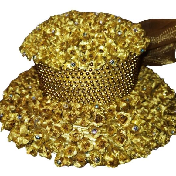 Custom Gold Rosette Church Derby Wedding Steeplechase Fancy Elegant Hat main image 6